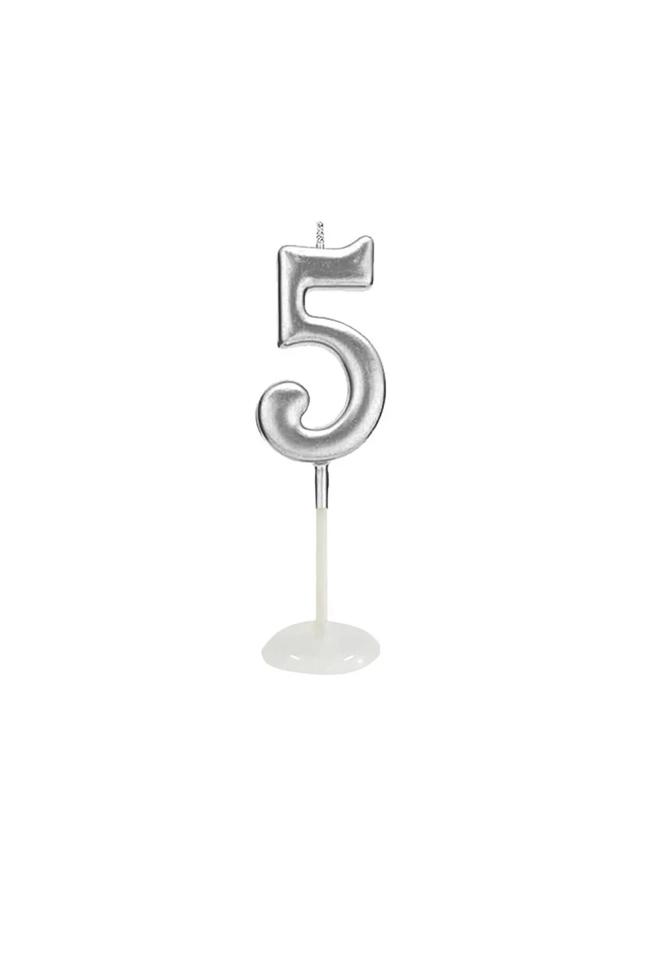 KÜÇÜK BOY 5 RAKAM GÜMÜŞ MUM 8CM
