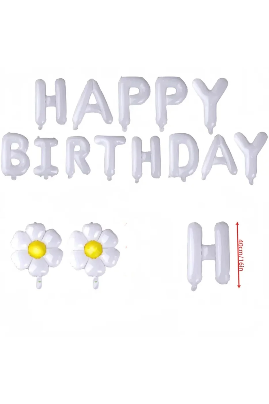 Beyaz Renk Happy Folyo Balonları Pankart Seti, 2 Papatya Balonu ile gorsel 2