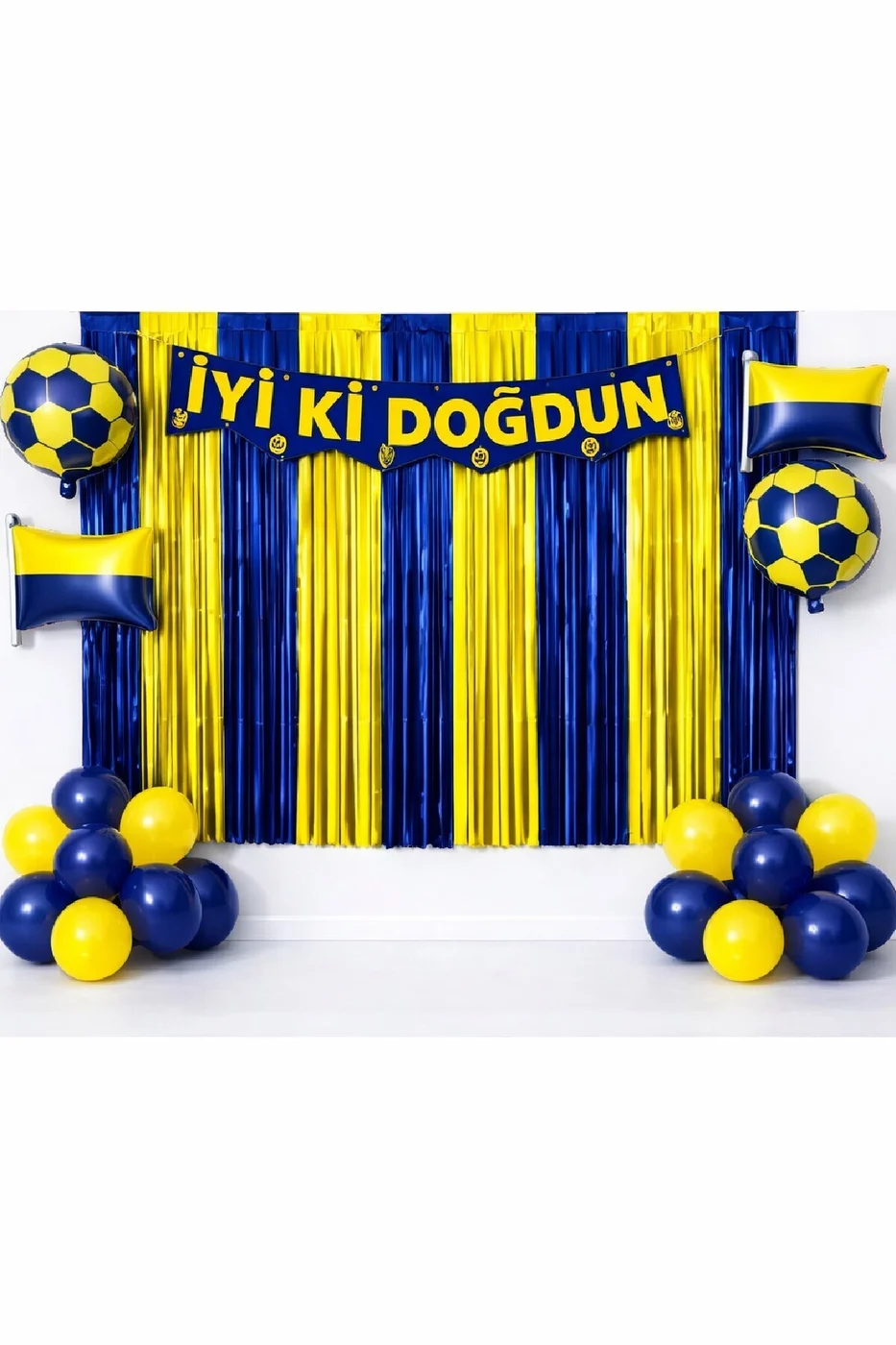 Lüks Sarı Lacivert Taraftar (Süper Set) Arkafonlu Konsepti Doğum Günü Parti Seti Süsü