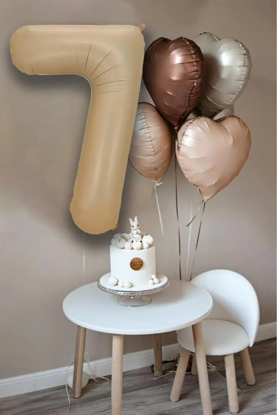 Retro Krem Karamel Kahve Kalpli Bej Yaş Rakam Balon Seti Retro Doğum Günü Parti Seti Süsü