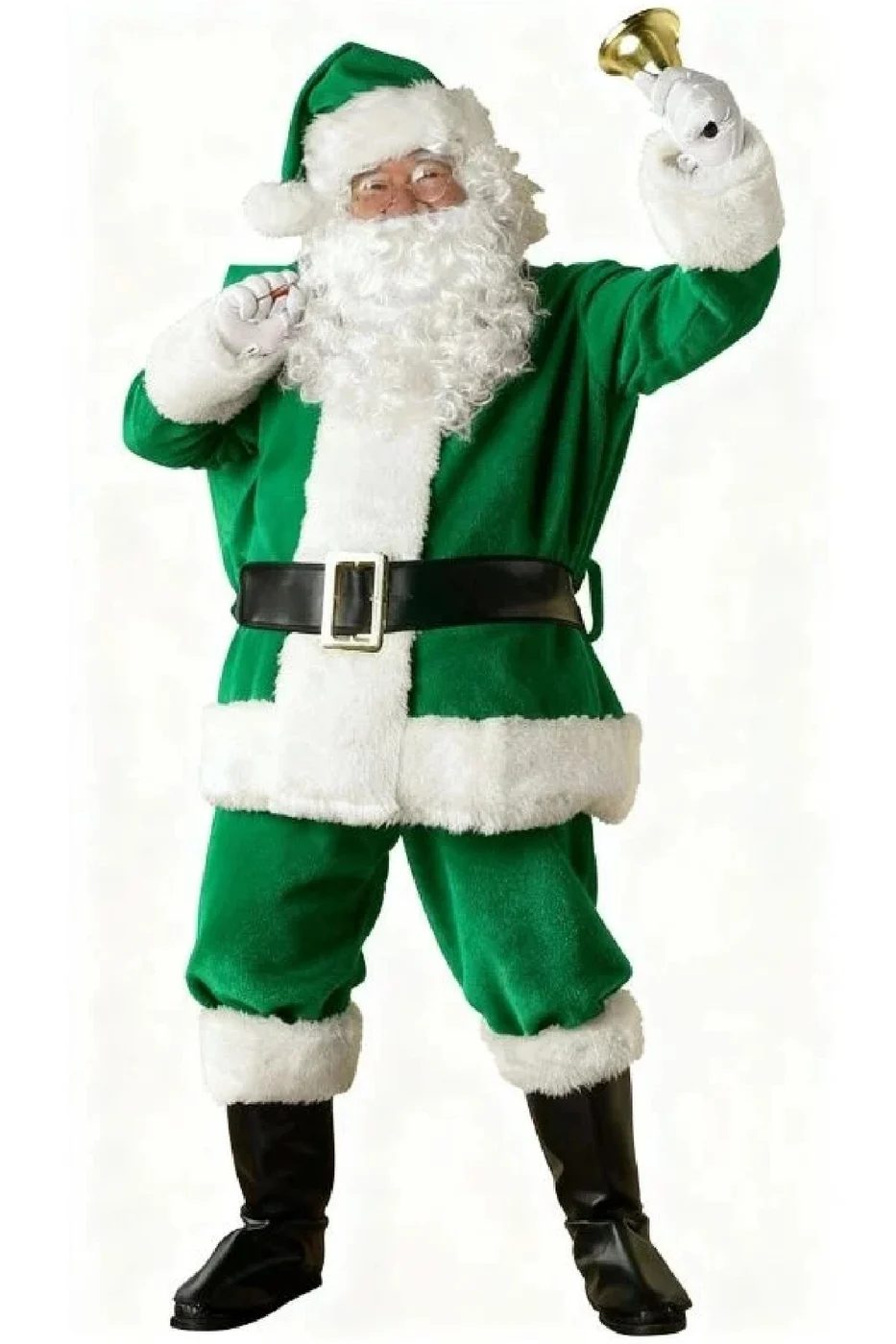 Koyu Yeşil Noel Baba Kostümü Yetişkin gorsel 6