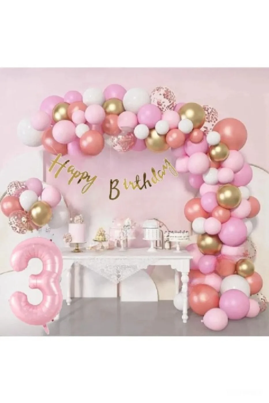 Lüks Pembe Rose Gold Pembe Folyo Balon Doğum Günü Parti Seti Süsü