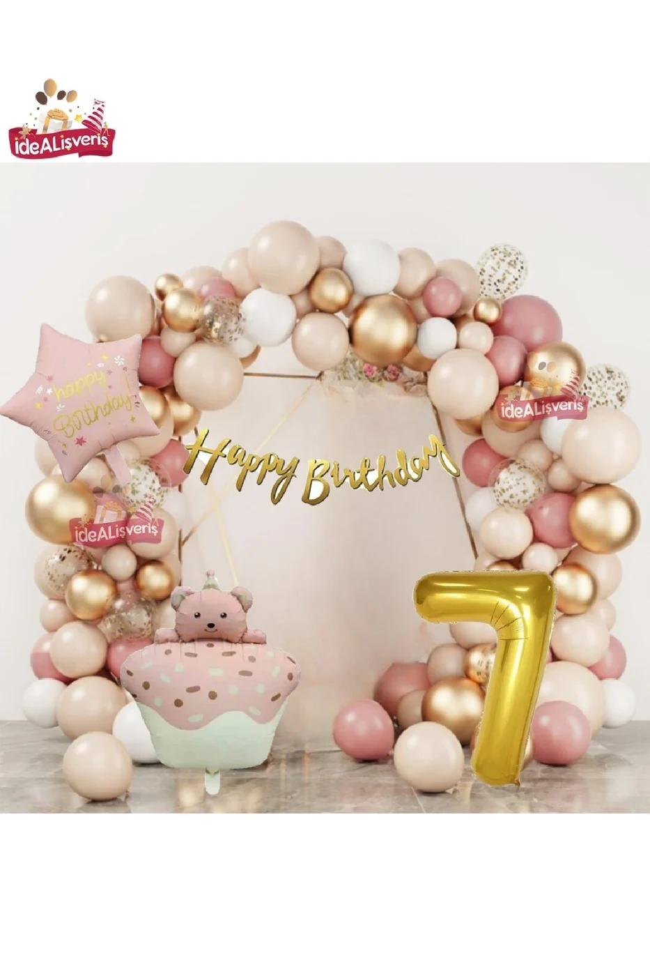 PEMBE RETRO KEK AYICIK KAFALI PEMBE RETRO YILDIZ GOLD 9 YAŞ FOLYOLU BALON DOĞUM GÜNÜ PARTİ SETİ SÜSÜ gorsel 7