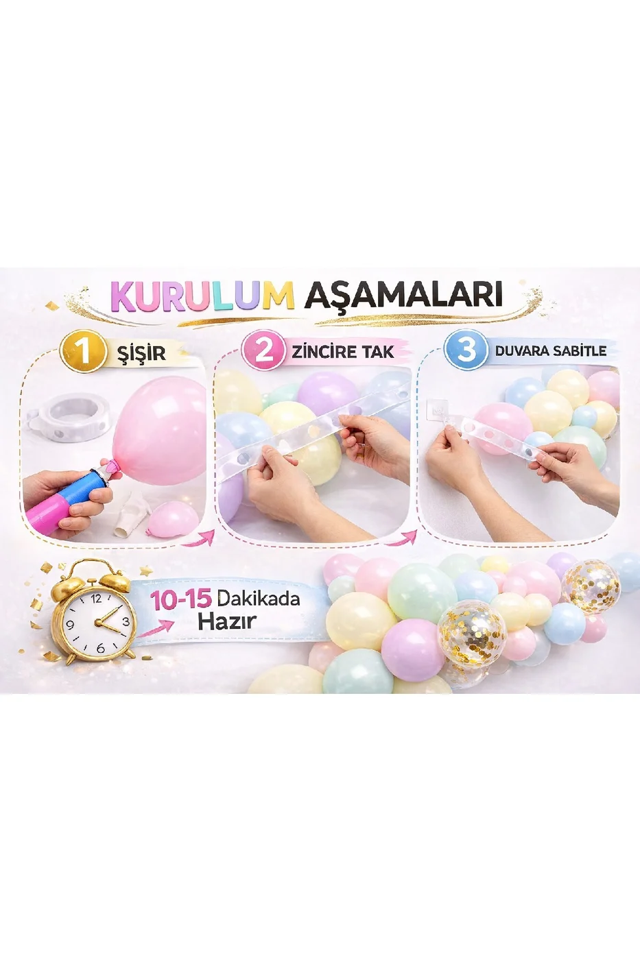 Yaş Balonlu Unicorn Temalı Pastel Doğum Günü Süsleme Seti Balon Zincirli Deluxe Parti Seti Konsepti gorsel 3
