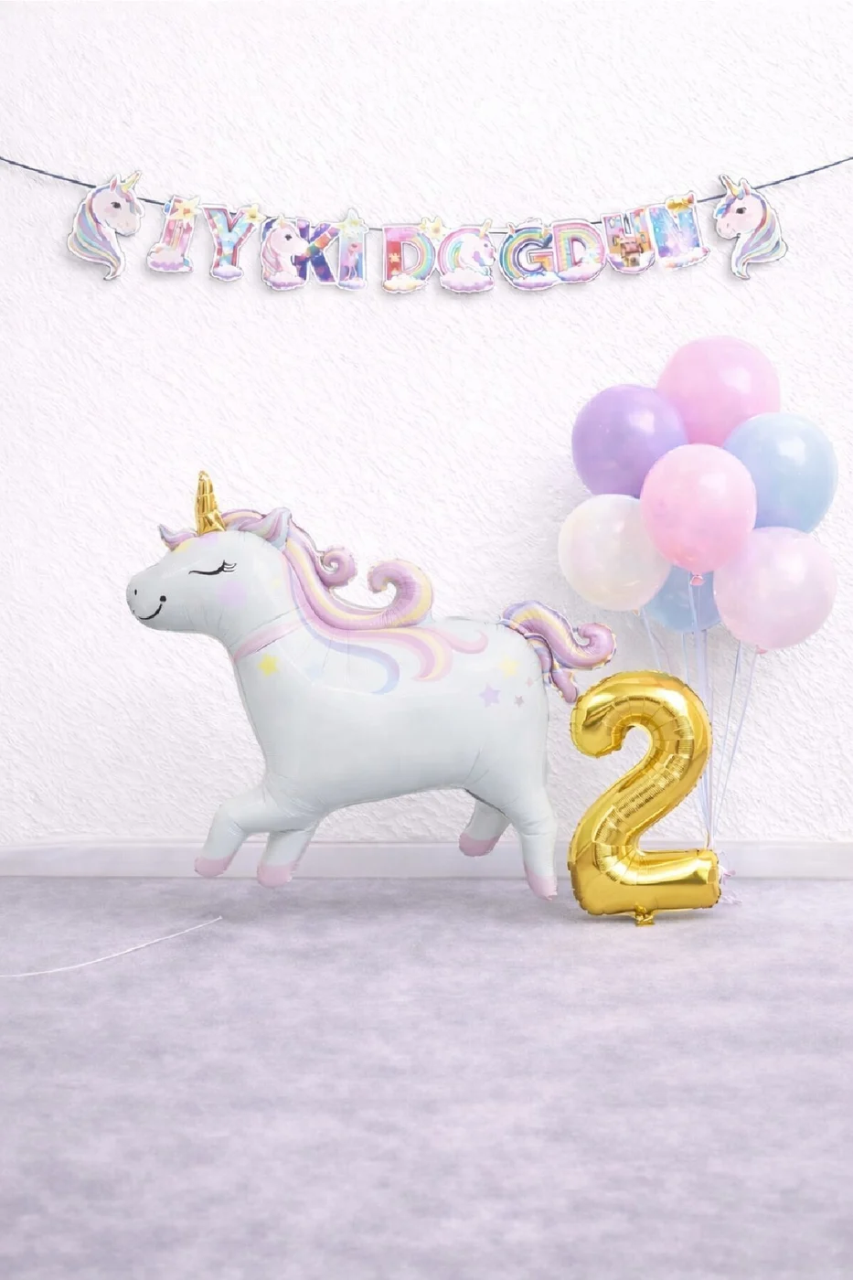 Unicorn Balonlu Karışık Balonlu Doğum Günü Seti Gold Rakamlı Parti Seti Süsü Dekorasyon Seti