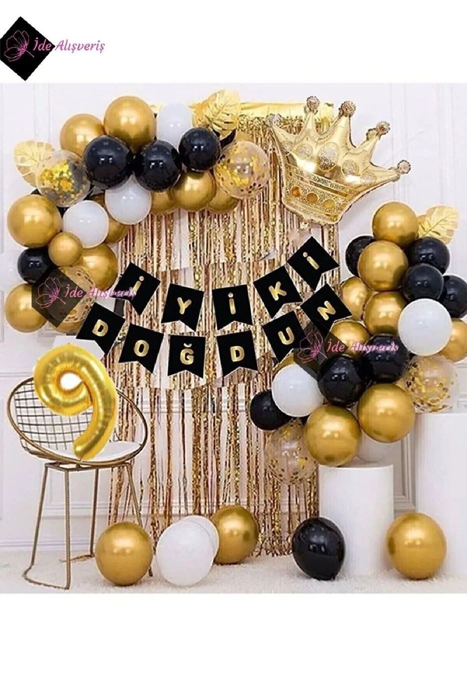 9 Yaş Kral Taçlı Balon Zinciri Doğum Günü Seti Iyi Ki Doğdun Doğum Günü