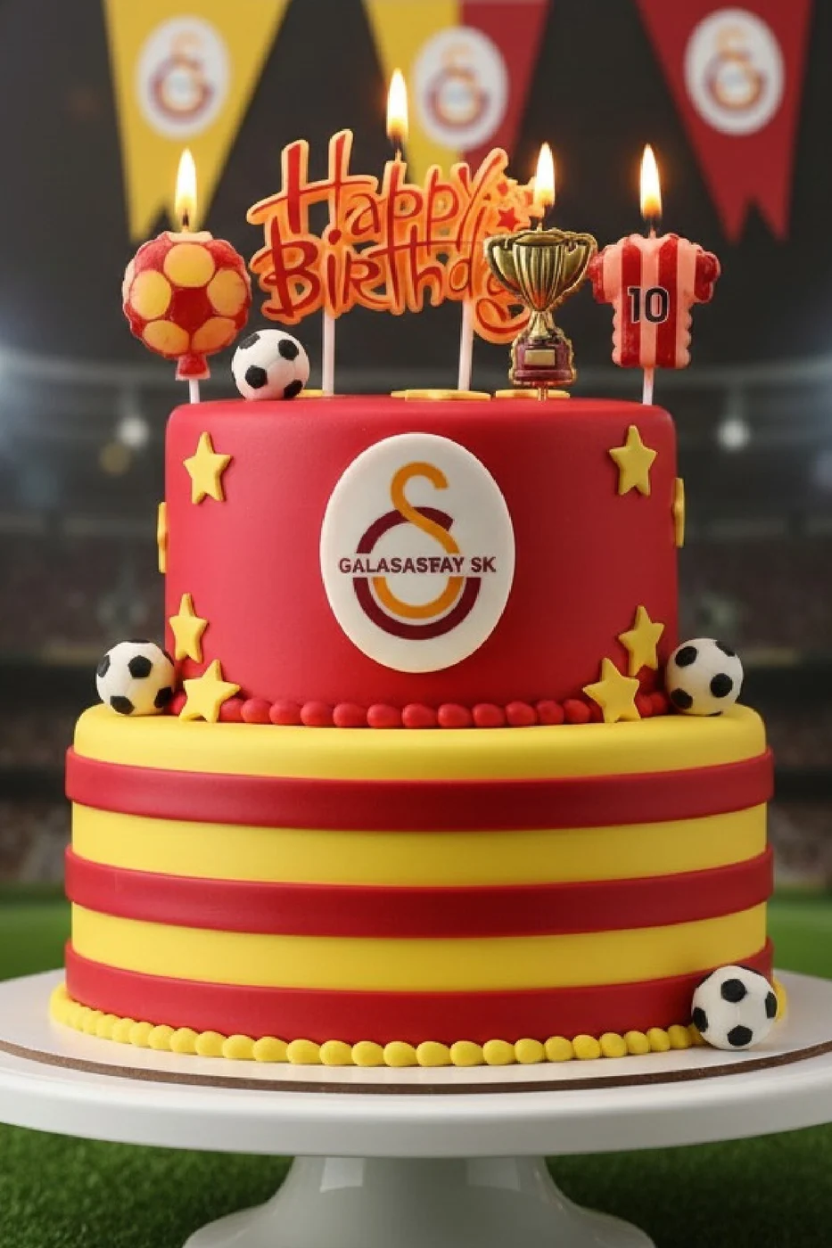 SARI KIRMIZI FUTBOL TOPLU FORMALI HAPPY BİRTHDAY 4 LÜ MUM SETİ gorsel 2