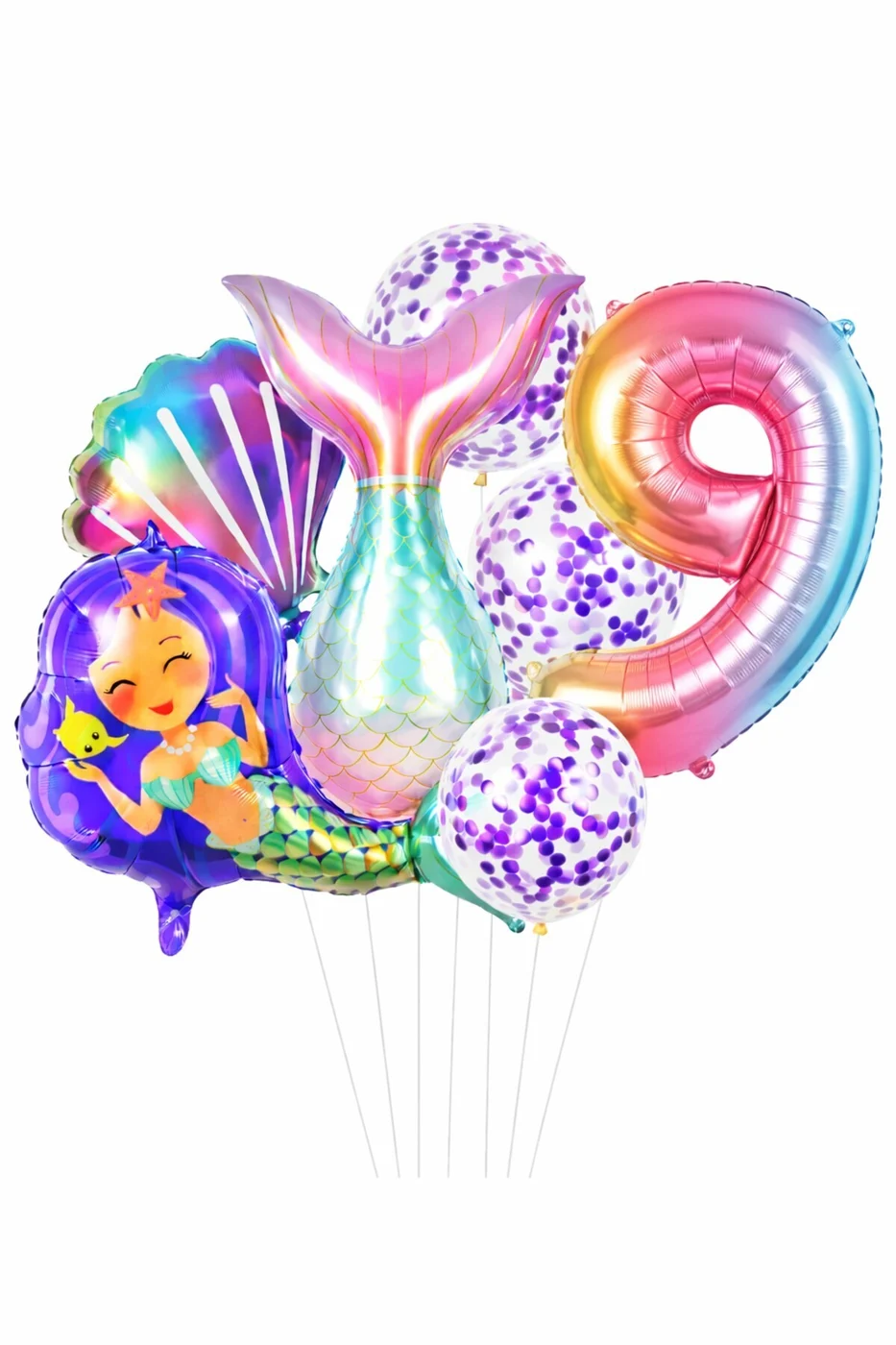 Deniz Kızı Kuyruğu Deniz Kabuğu Gökkuşağı Rakam Doğum Günü Balon Seti Konfeti Balonlu Parti Seti