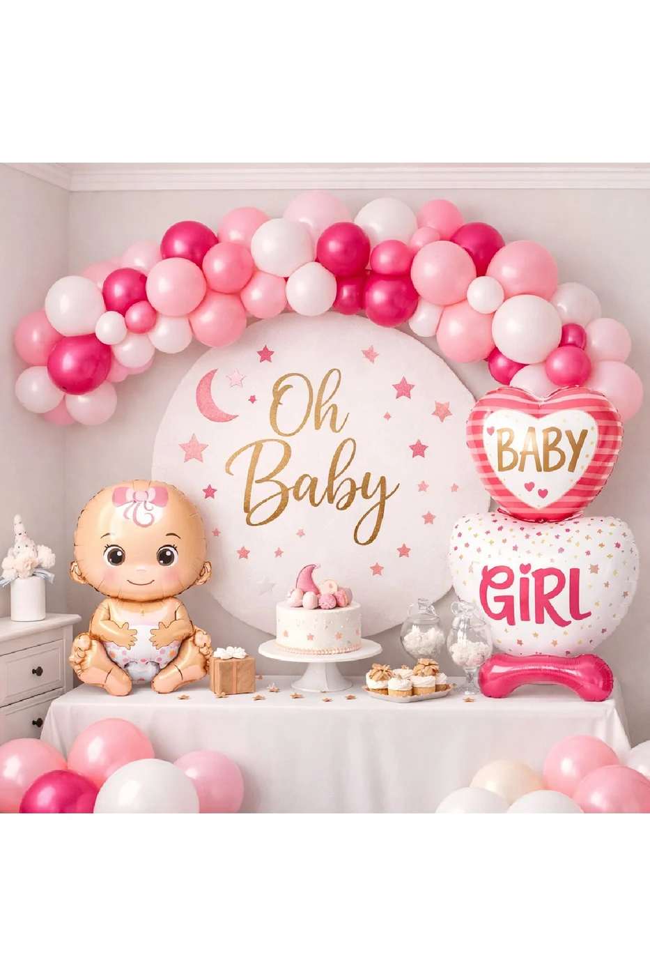 KIZ ÇOCUKLAR İÇİN BABY SHOWER KONSEPTLİ PEMBE RENK MİNİ YENİ DOĞAN KUTLAMA PARTİ SETİ SÜSÜ gorsel 5