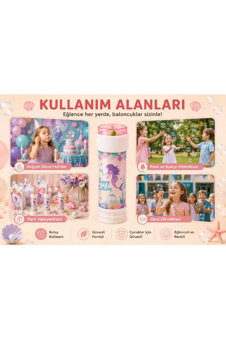 Deniz Kızı Temalı Köpük Baloncuk Tüpü 3'lü / 5'li / 10'lu Set Doğum Günü Parti Hediyeliği Bubble Oyuncağı Çocuk Baloncuk Oyuncağı gorsel 6