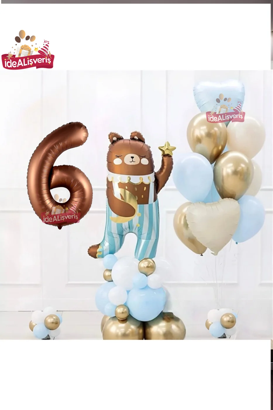 SEVİMLİ TEDDY BEAR AYI FOLYOLU 6 YAŞ KAHVE FOLYOLU DOĞUM GÜNÜ PARTİ SETİ SÜSÜ gorsel 4