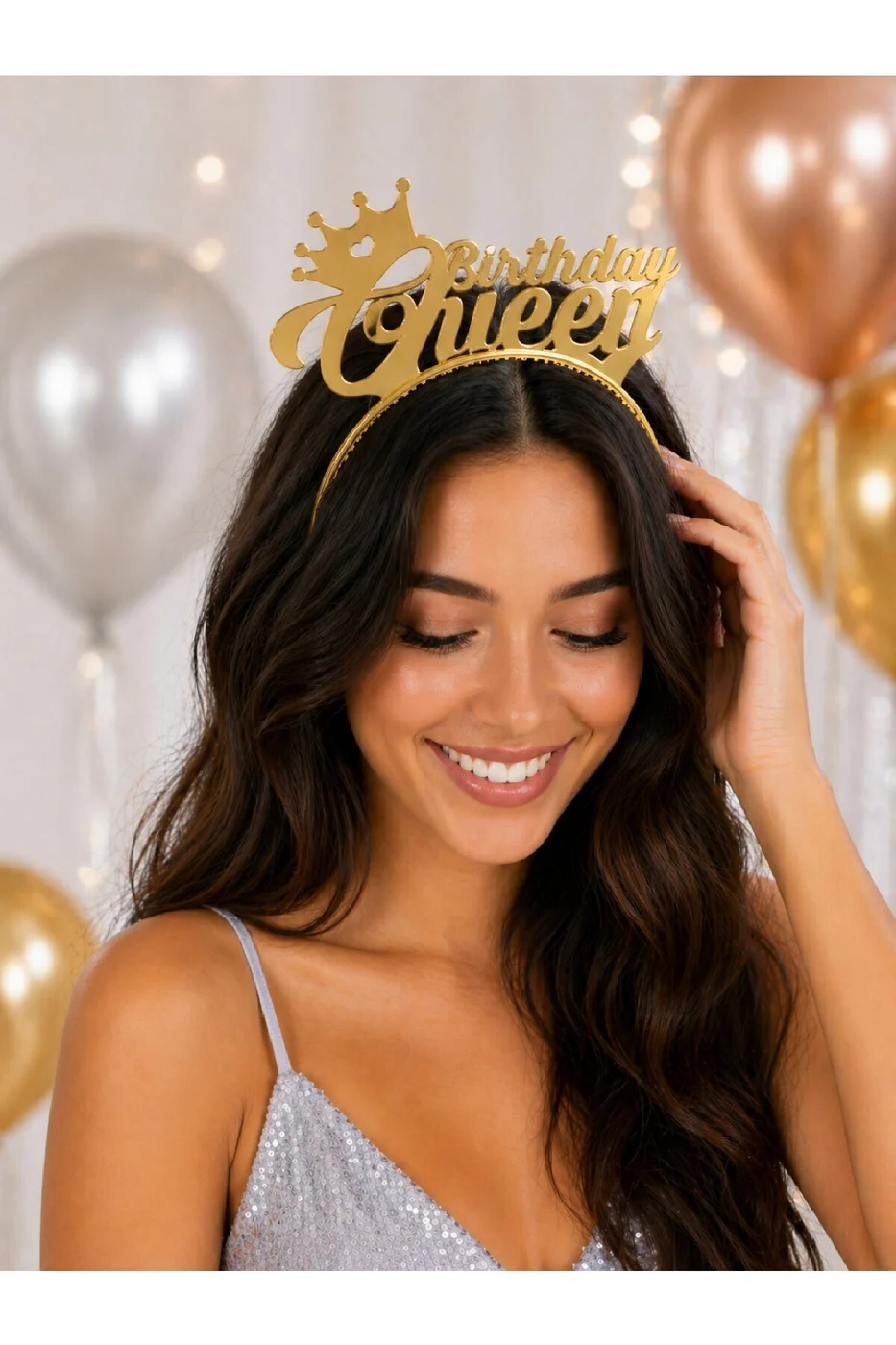 Birthday Queen Taç Renkli – Doğum Günü Tacı, Parti Tacı, Bekarlığa Veda Aksesuarı ( Mat Altın )