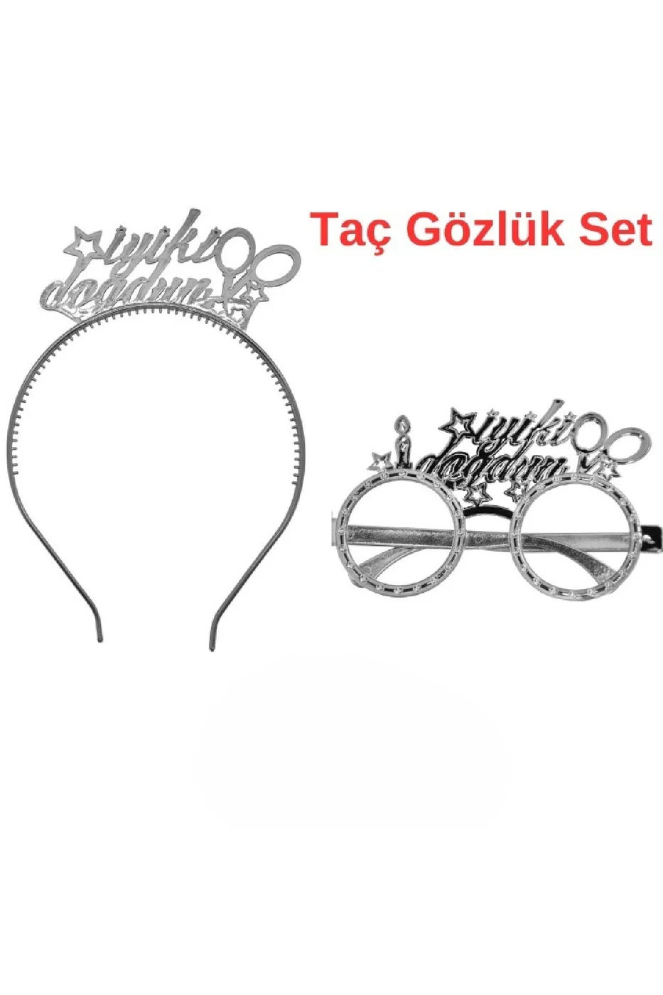 Gümüş İyiki Doğdun Tac Gözlük Seti İyiki Doğdun Parti Aksesuar Taç Gözlük
