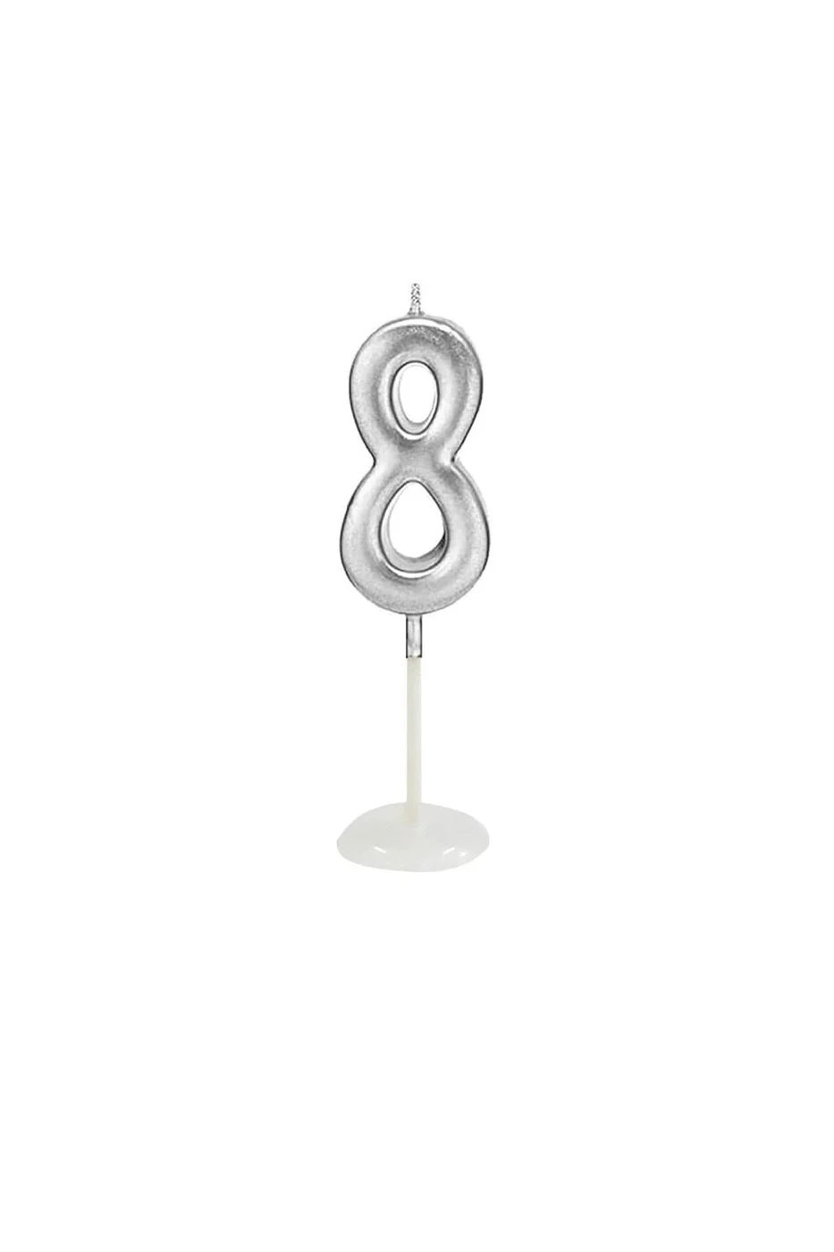 KÜÇÜK BOY 8 RAKAM GÜMÜŞ MUM 8CM