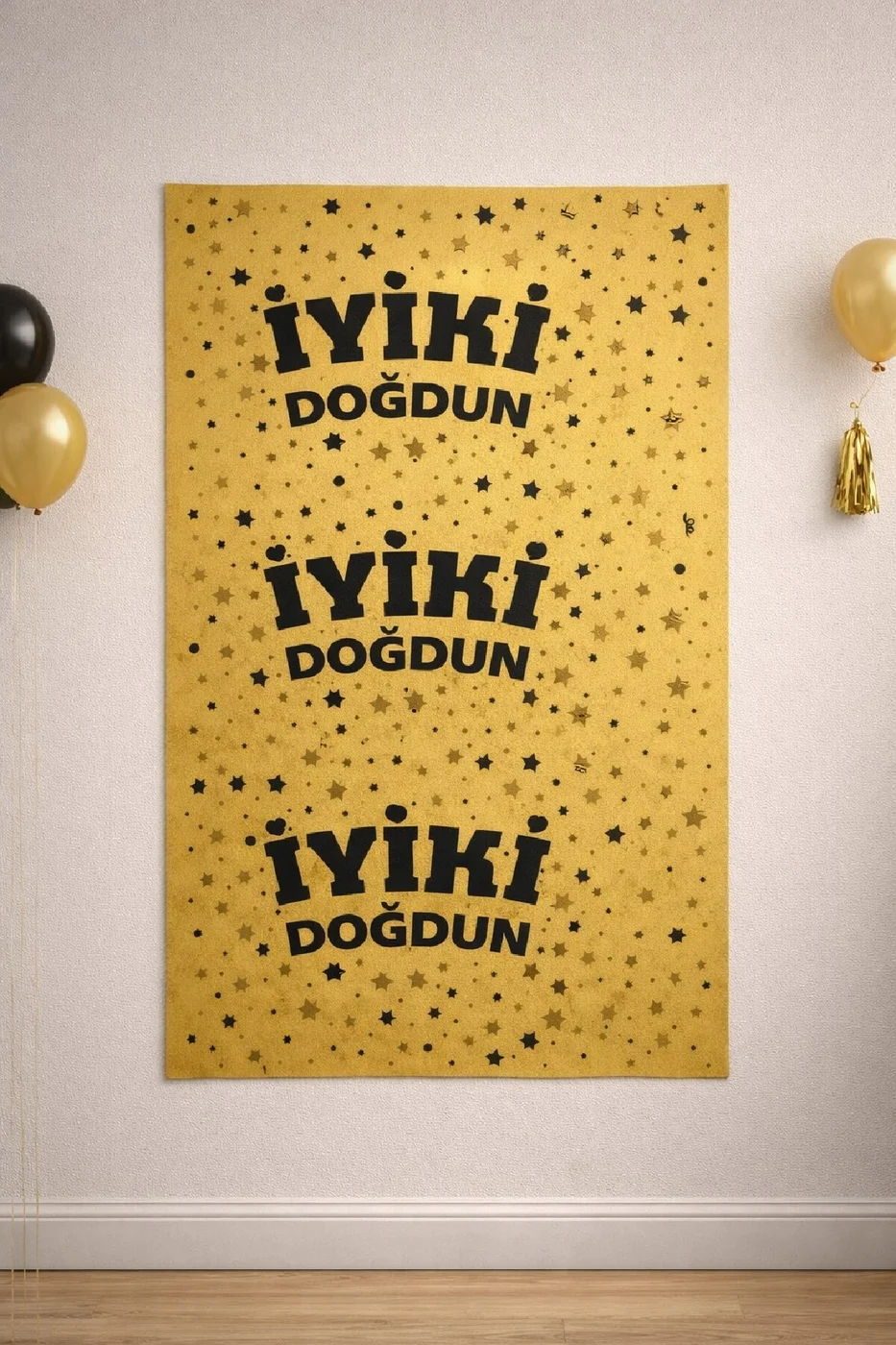 İYİKİ DOĞDUN BASKILI METALİZE ARKA FON PERDE DOĞUM GÜNÜ PARTİ SET SÜSÜ gorsel 4