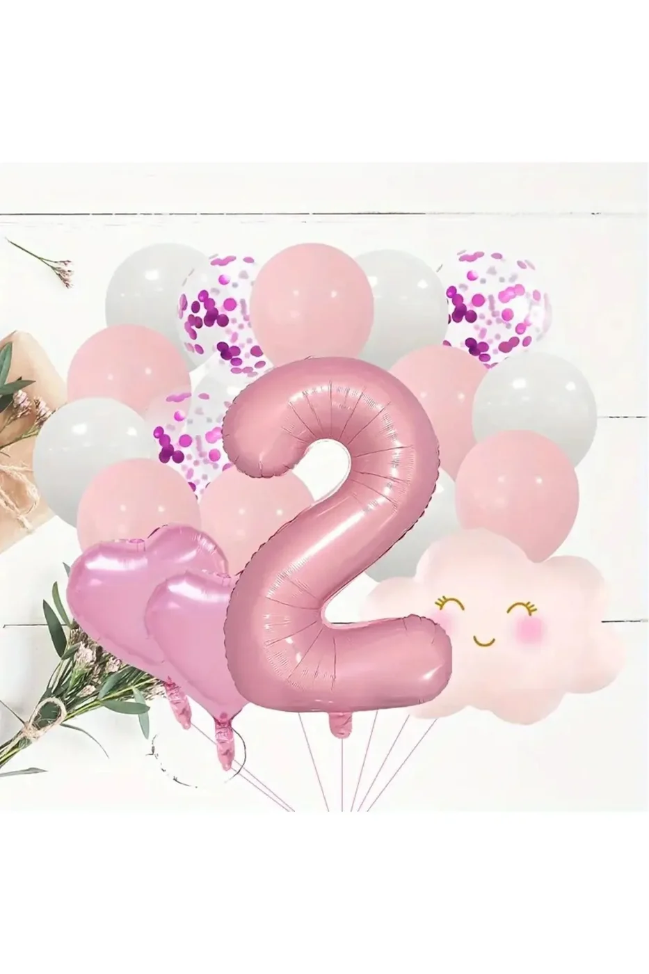 Pembe Rakam Yaş Folyo Balonlu Pembe Bulut Folyolu Doğum Günü Parti Seti Süsü gorsel 4