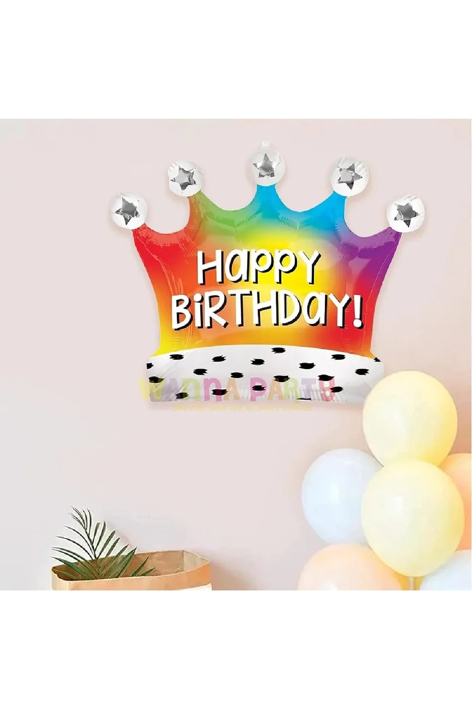 RENGAREK HAPPY BİRTHDAY YAZILI KRAL TACI FOLYO BALONU gorsel 3