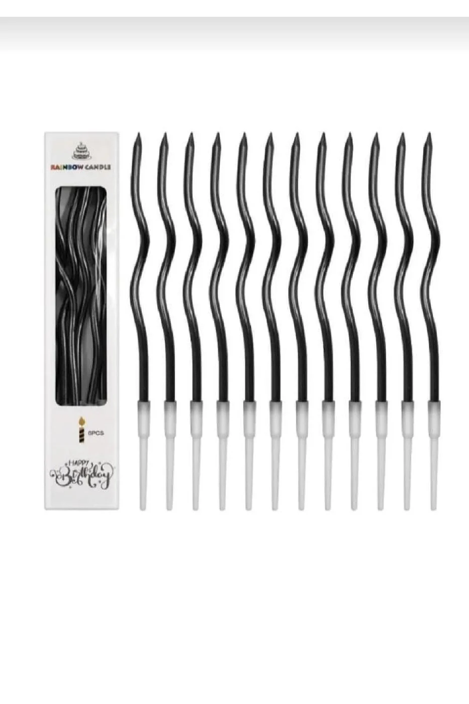 6'LI KIVRIMLI SİYAH MUM 15cm,SPİRAL MUM,KIVRIK MUM