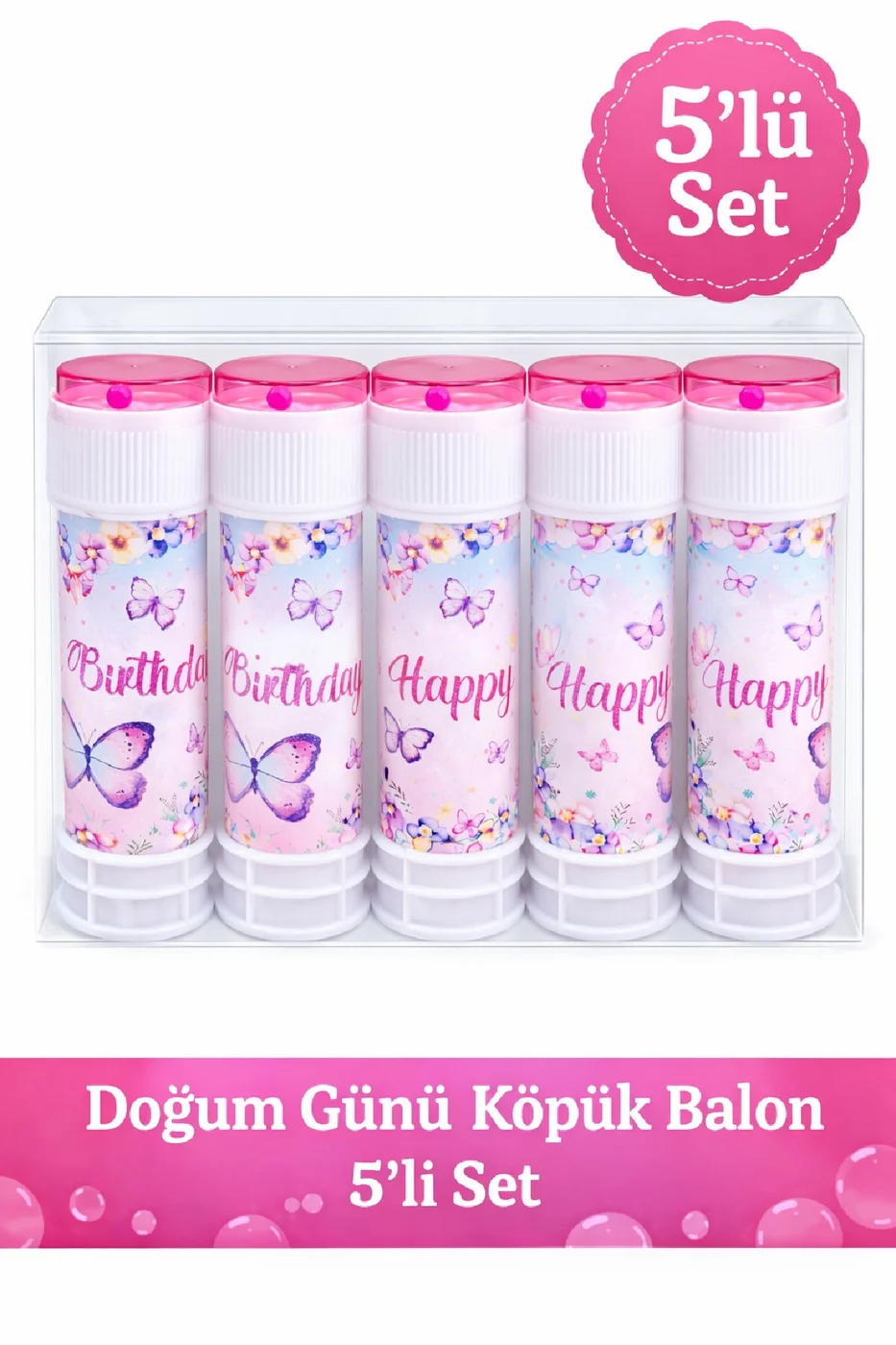 Kelebekli Doğum Günü Köpük Balon Seti 3’lü 5’li 10’lu –Parti Eğlence Köpüğü Dağıtmalık