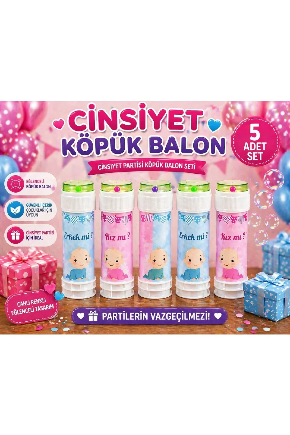 Premium Cinsiyet Partisi Köpük Balon Set Baby Shower Gender Reveal Kız mı Erkek mi Parti Malzemesi Baloncuk gorsel 2