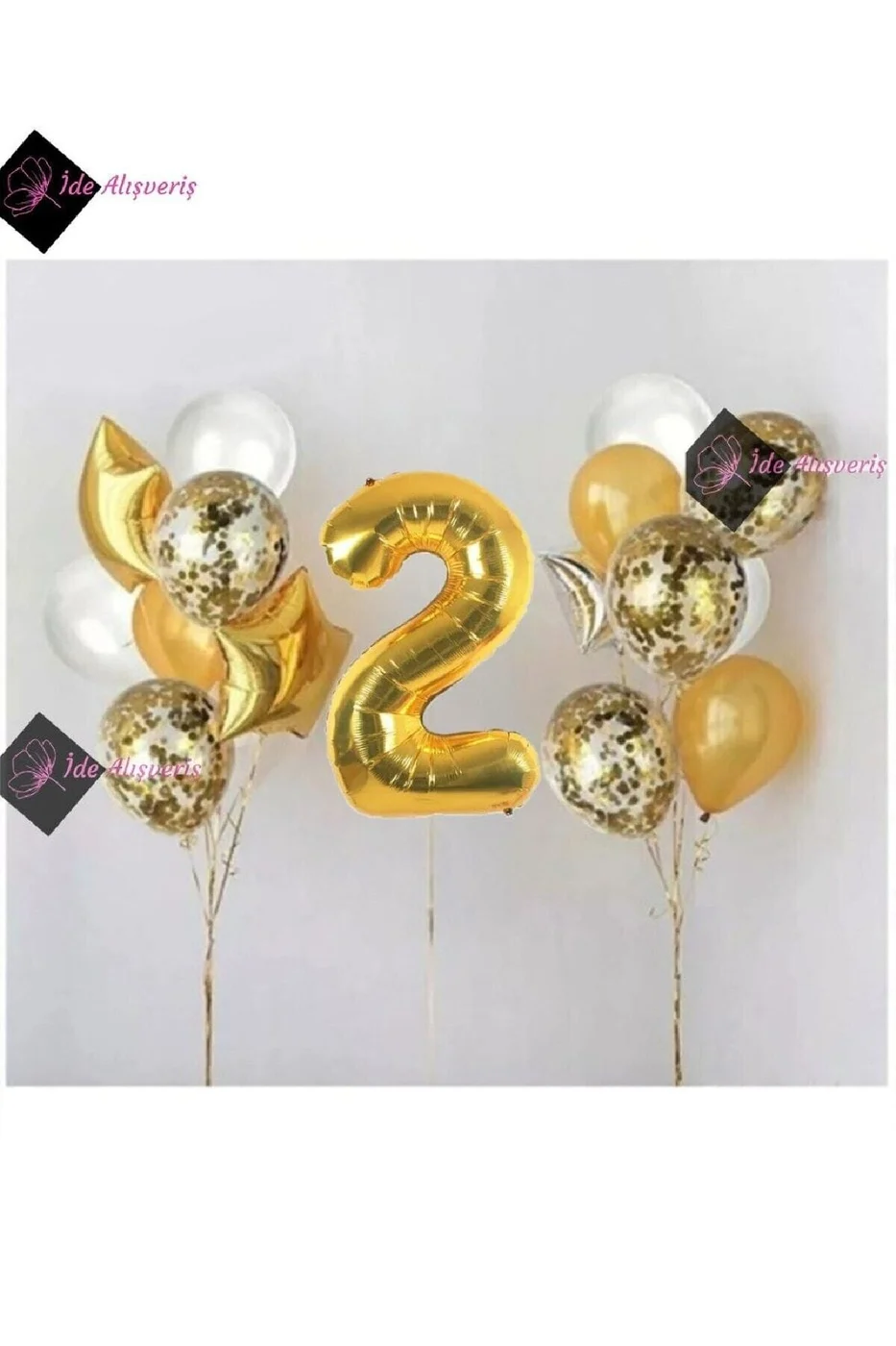 2 Yaş Gold Folyo Balon Şeffaf Balon Seti Doğum Günü Parti Seti