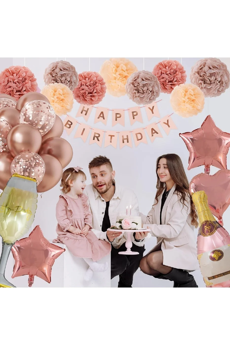 Kadınlar ve Kızlar için Rose Gold Doğum Günü Süslemeleri, İyiki Doğdun Banner Doğum Günü Süslemelri gorsel 4