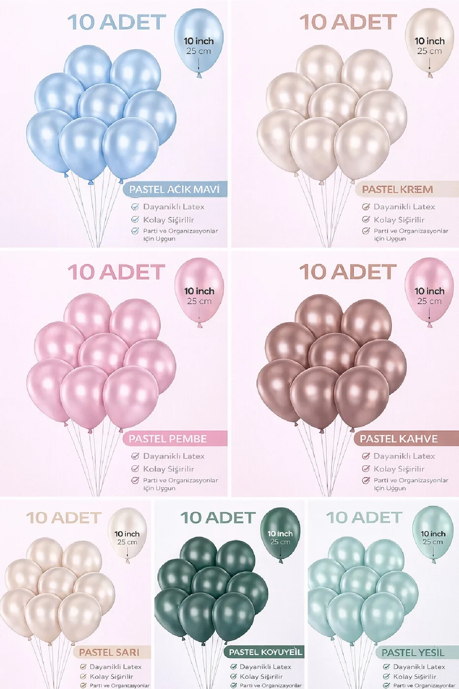 10 Adet Latex Balon 10 İnç Parti Balonu Doğum Günü Süsleme Balonu gorsel 2