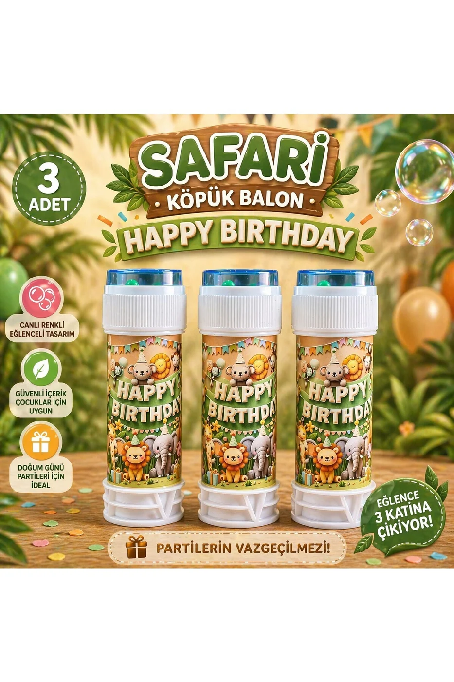 Safari Temalı Happy Birthday Köpük Balon Seti 3’lü 5’li 10’lu Doğum Günü Parti Dağıtmalık Köpük