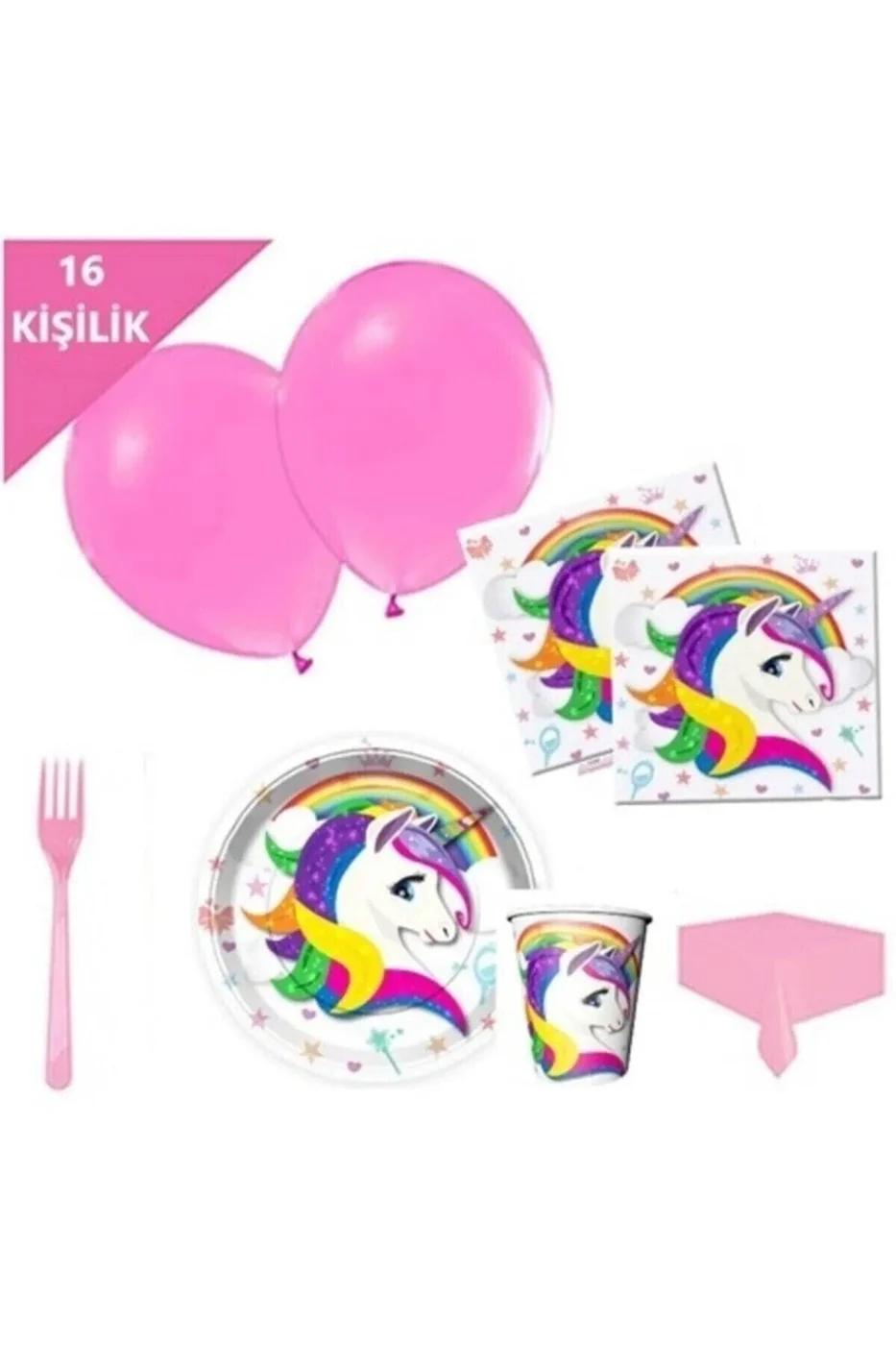 16 kişilik Unicorn Tabak Bardak Doğum Günü Seti 16'lı gorsel 2