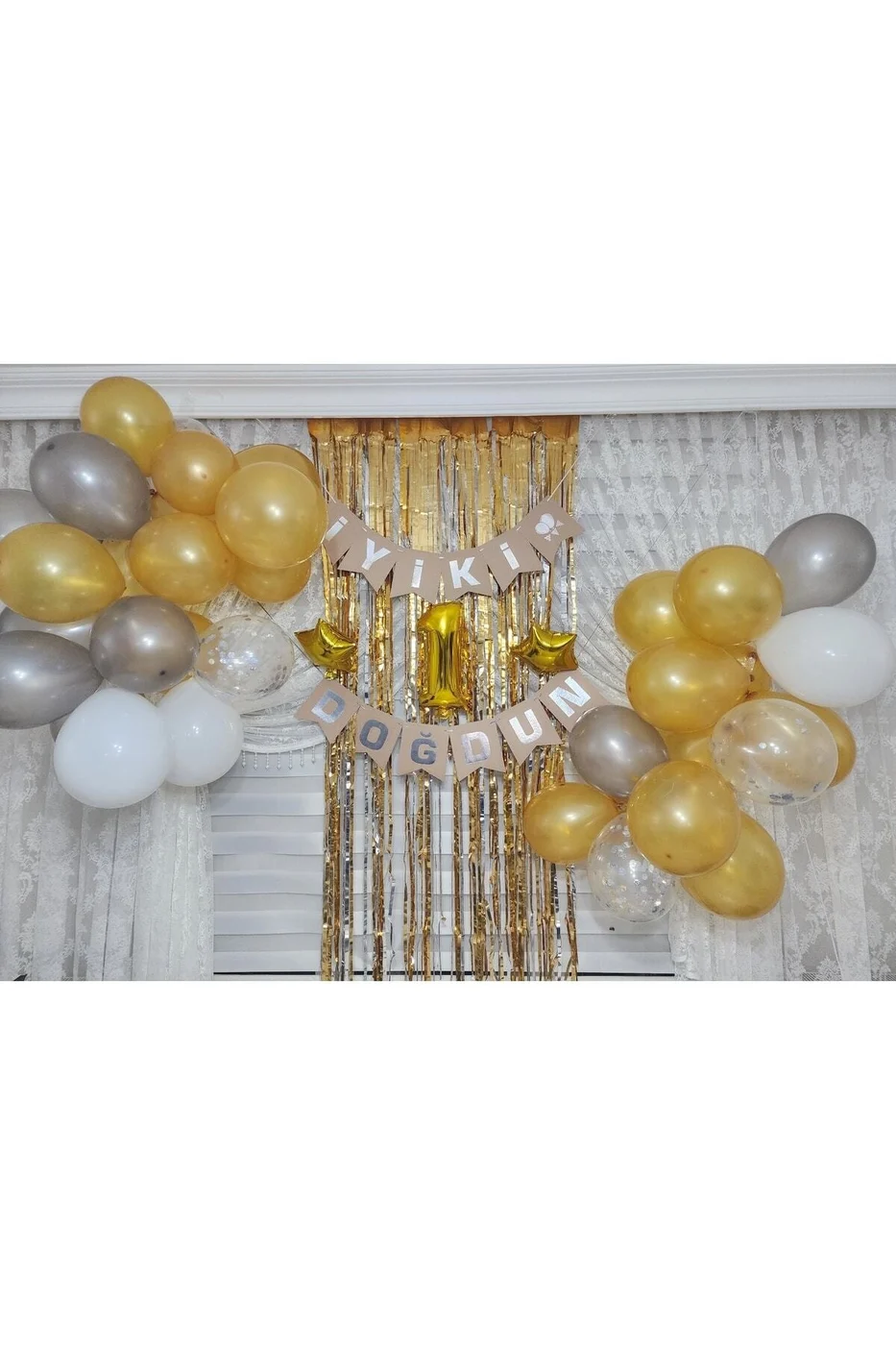 1 Yaş Gold Folyo Kraft Gümüş Iyiki Doğdun Banner Doğum Günü Seti