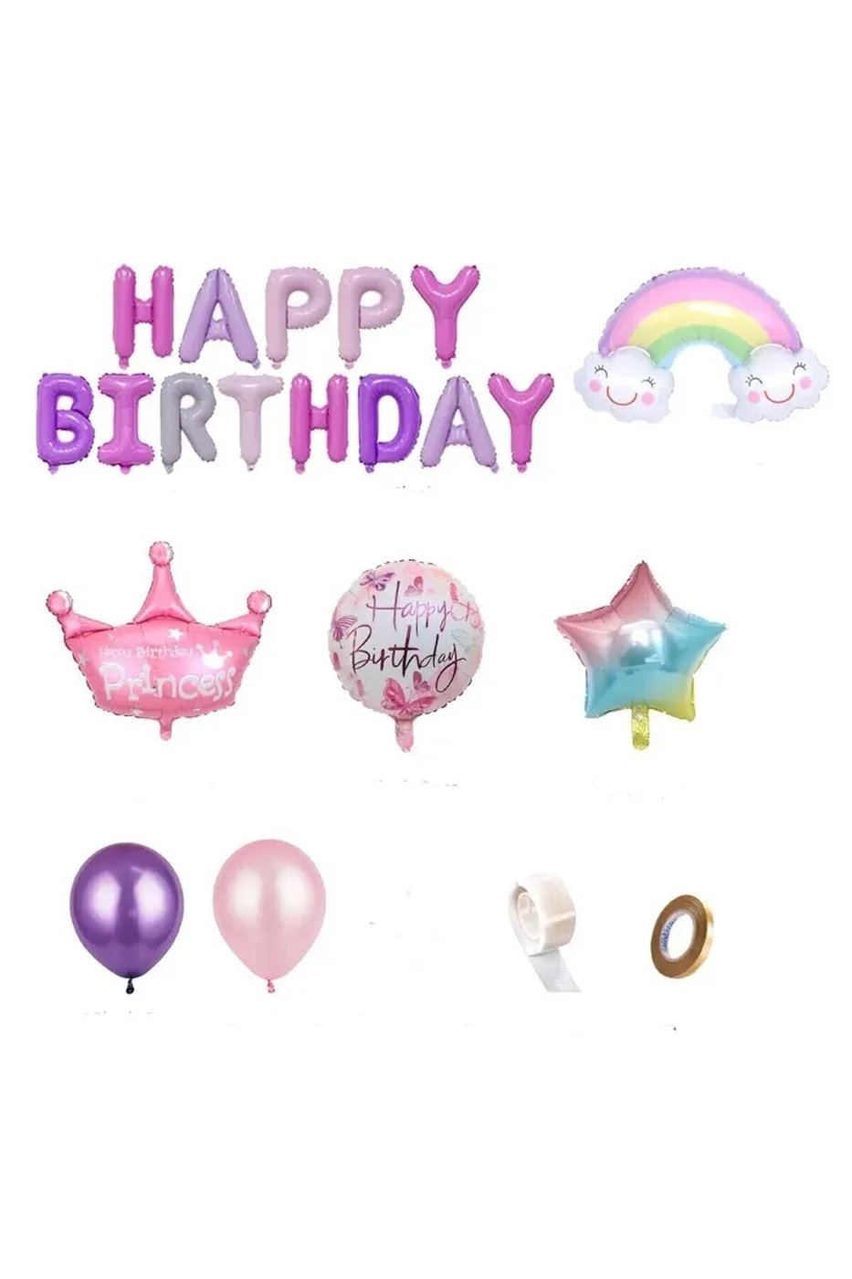 Kız çocuklar Bebekler için HAPPY BİRTHDAY Lüks Doğum Günü Parti Seti gorsel 4