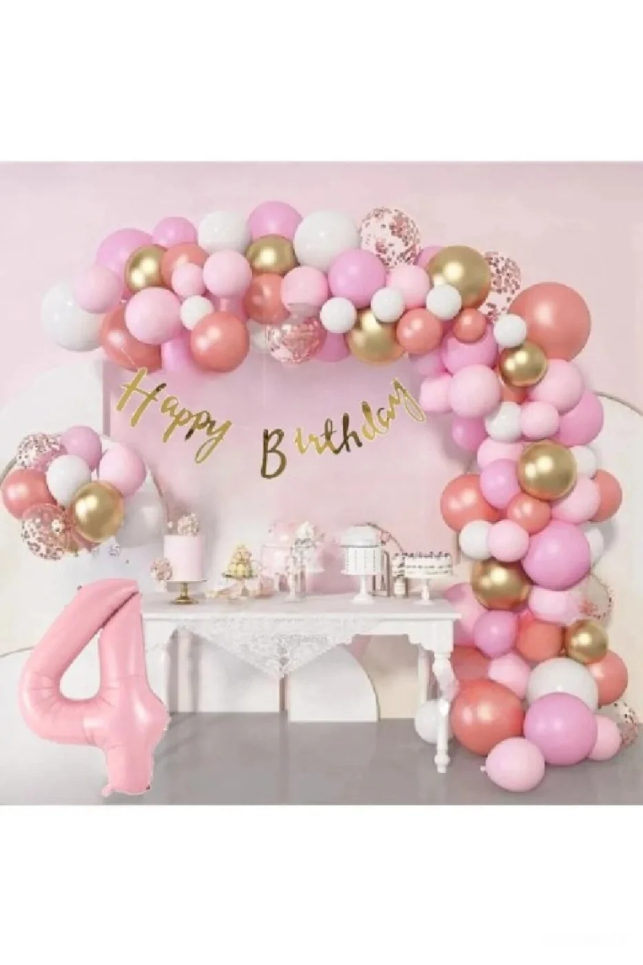 Lüks Pembe Rose Gold Pembe Folyo Balon Doğum Günü Parti Seti Süsü gorsel 3