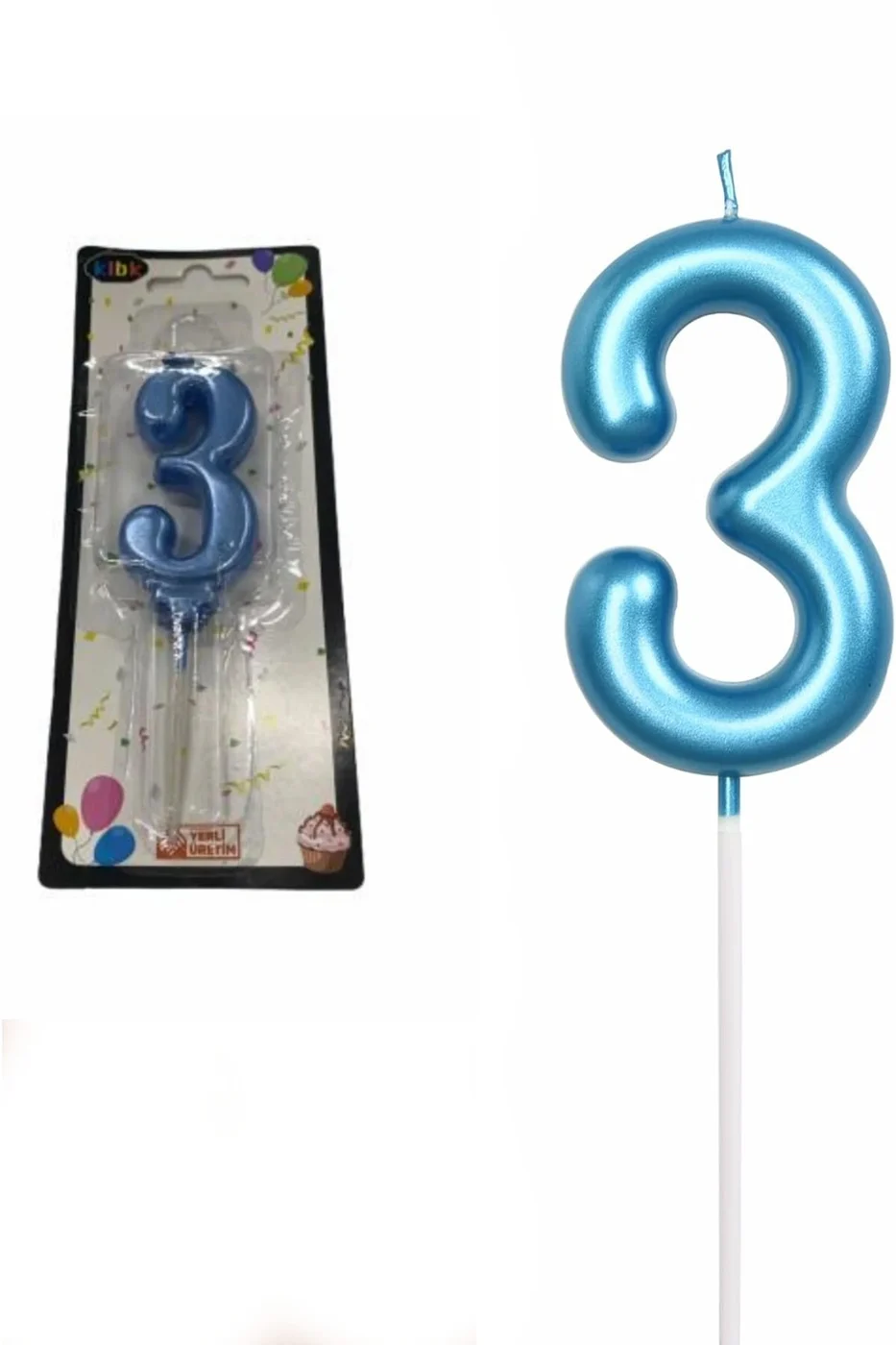3 YAŞ PARLAK AÇIK MAVİ ŞIK MUM 12 CM