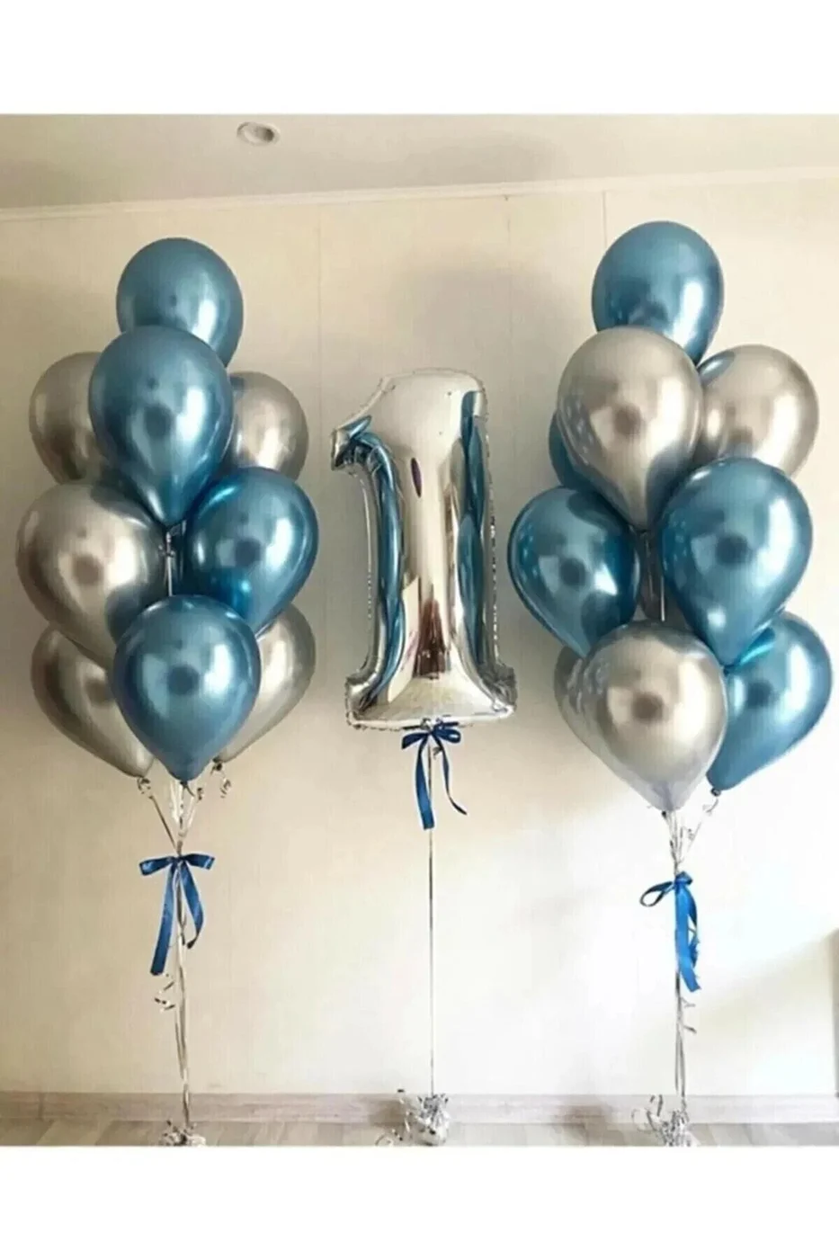 GÜmüş 1 Yaş ve Gümüş Balon Krom Balon Seti gorsel 2
