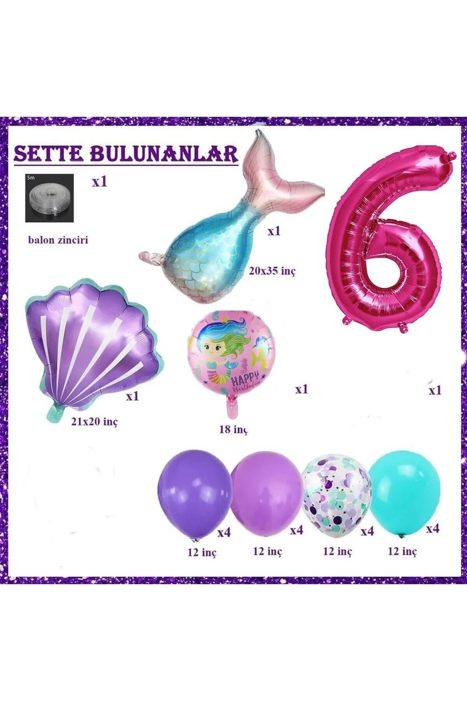 Büyük 6 Yaş Deniz Kızı Temalı Doğum Günü Parti Kutlama Seti Konsept gorsel 2