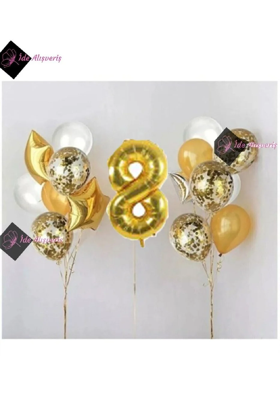 8 Yaş Gold Folyo Balon Şeffaf Balon Seti Doğum Günü Parti Seti