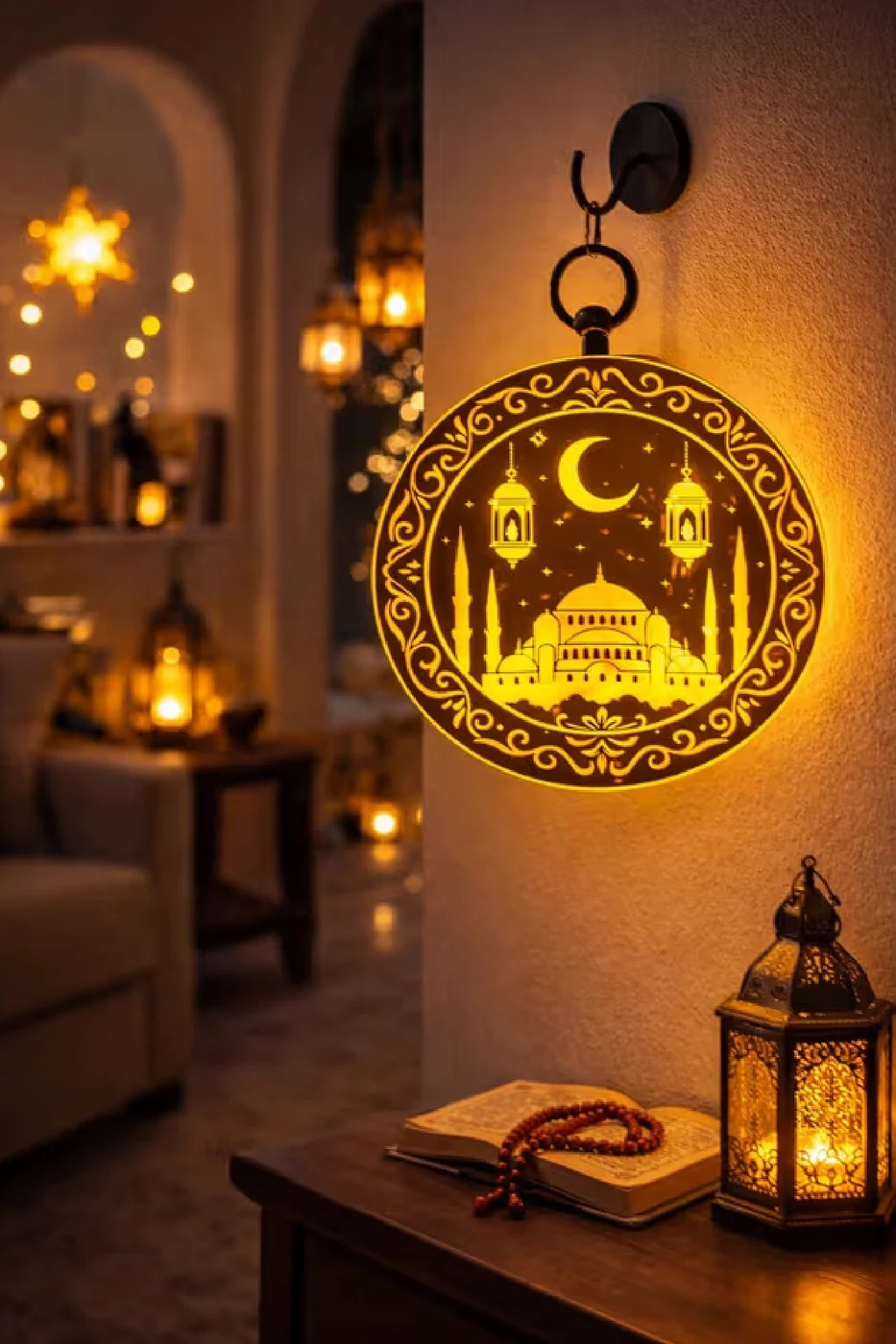 Lüks Hoşgeldin Ramazan Ve Cami Silüetli Işıklı Dekor Ramazan Dekor Süsü gorsel 7
