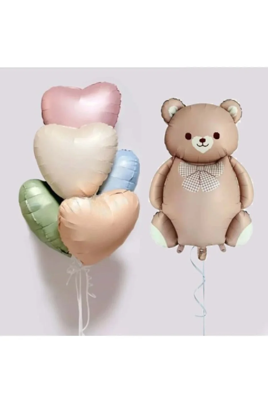 Retro Papyonlu Sevimli Ayı Folyo Balon 5 Renk Kalp Folyo Balonlu Doğum Günü Parti Seti Süsü gorsel 2