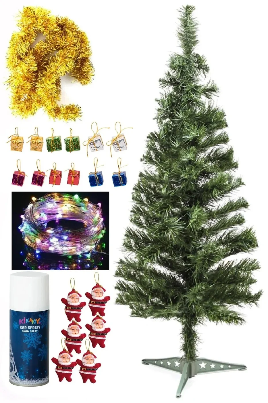 Yılbaşı Ağaç Seti 5 Metre Peri Led Işıklı Ve Yılbaşı Süsleri Paketi, Kar Spreyi Setli Yılbaşı Ağacı