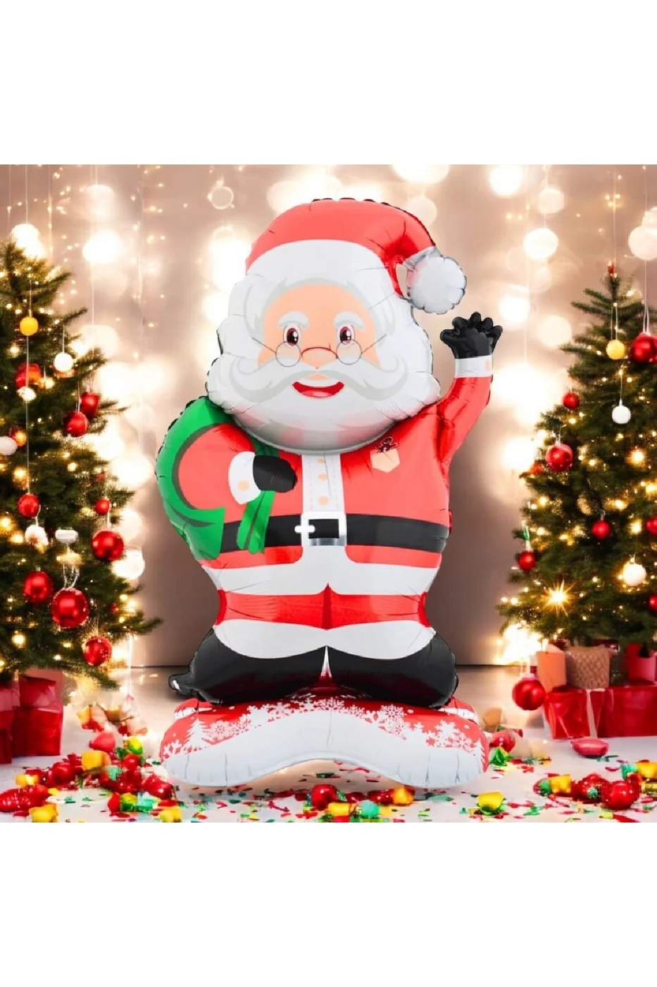 Ayaklı Gözlüklü Noel Baba Folyo Balon Yılbaşı Folyo Balon Süsü