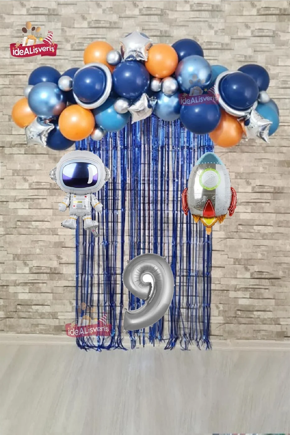 Uzay Konsept Doğum Günü Yaş Balonlu Astroketli Balon Zinciri Seti Uzay Gezegen Doğum Günü PartiSüsü gorsel 2