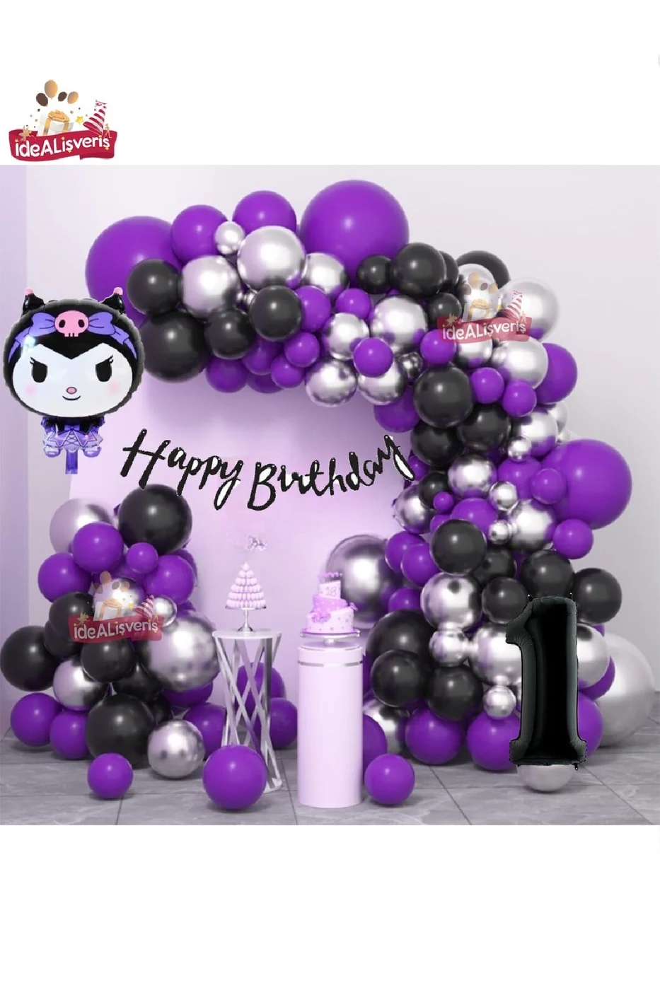 Yaş Folyolu Kuromi Temalı Balon Seti Kuromi Doğum Günü Parti Seti Süsü