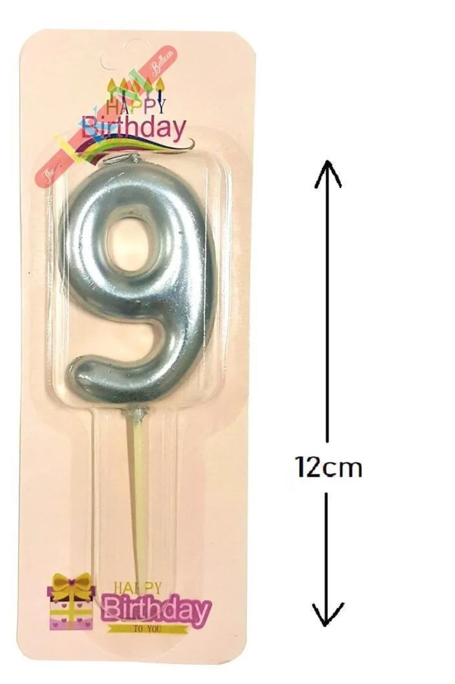 BÜYÜK BOY 9 RAKAM GÜMÜŞ MUM 12CM