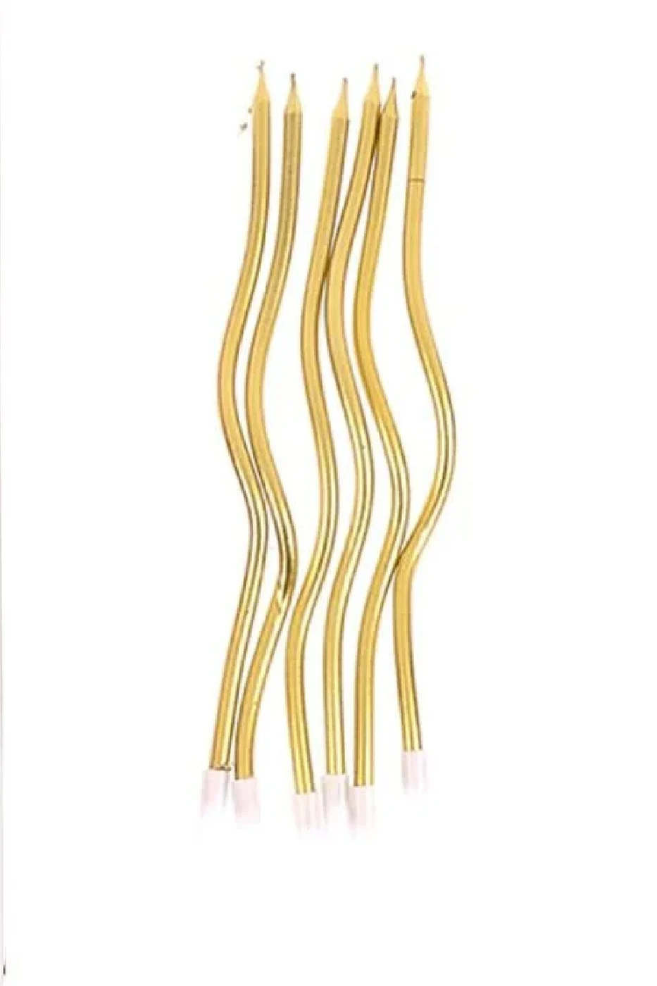 6 Lı Kıvrımlı Gold Mum 15 Cm Pasta Mumu Spiral Kıvrık Mum