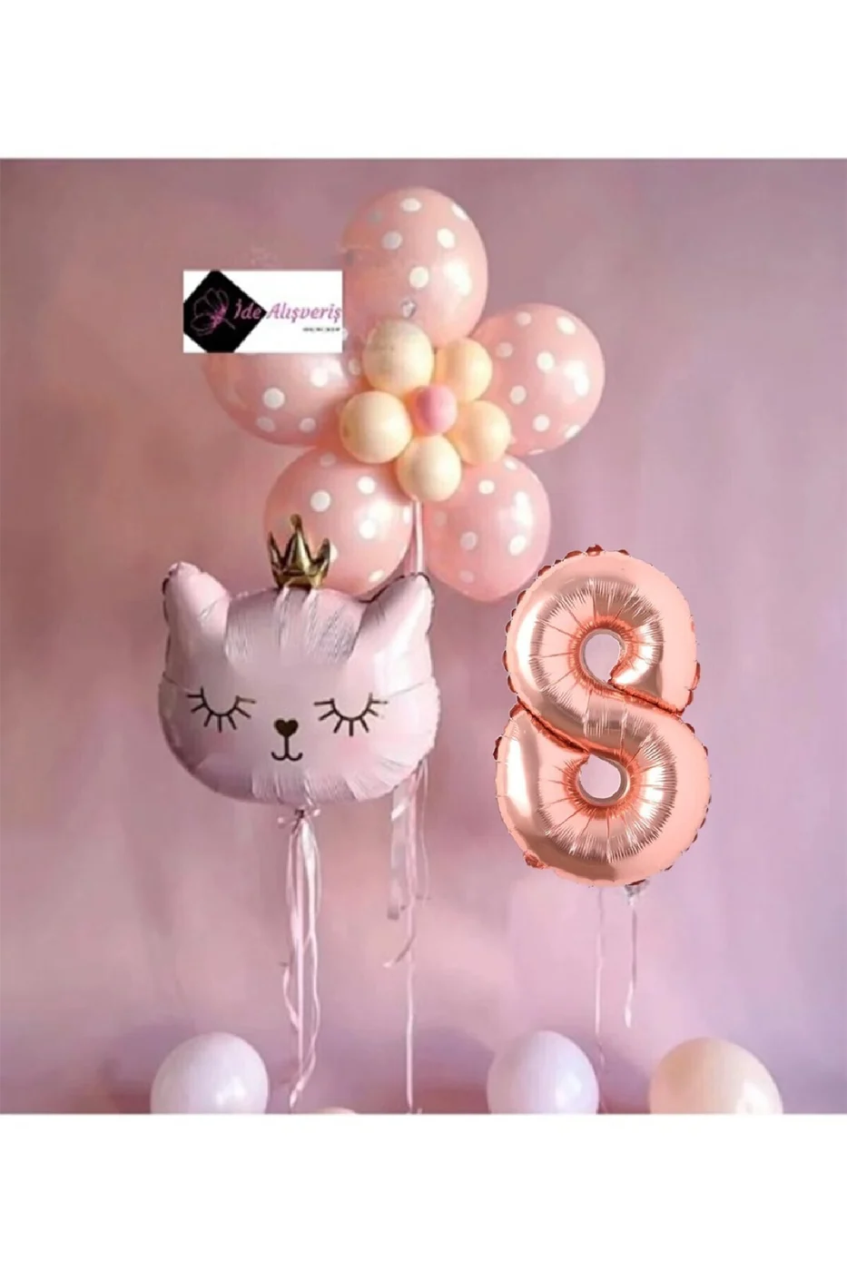 ÇİÇEK KEDİ BALON DEMETİ DOĞUM GÜNÜ SÜSÜ DOĞUM GÜNÜ PARTİ SETİ gorsel 2