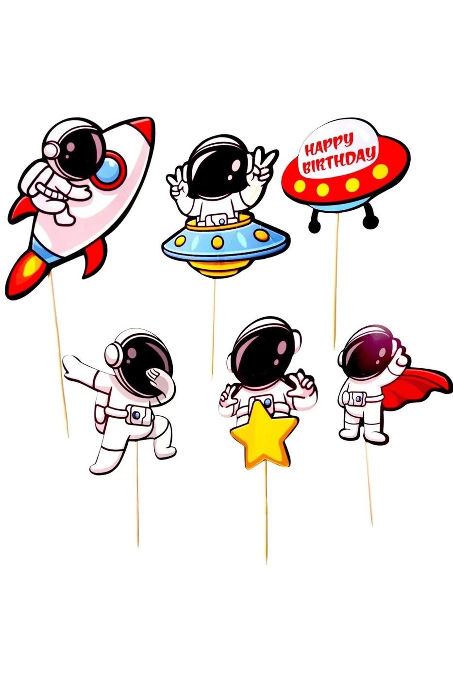 6 adet, Uzay Temalı Doğum Günü Pasta Süsü Uzay Baby Pasta Süsü gorsel 2