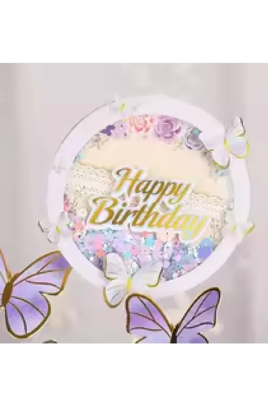 Mor Happy Birthday Yuvarlak Kelebek Pasta Topper Kelebekler Dekorasyon Malzemeleri Pasta Süsü gorsel 3