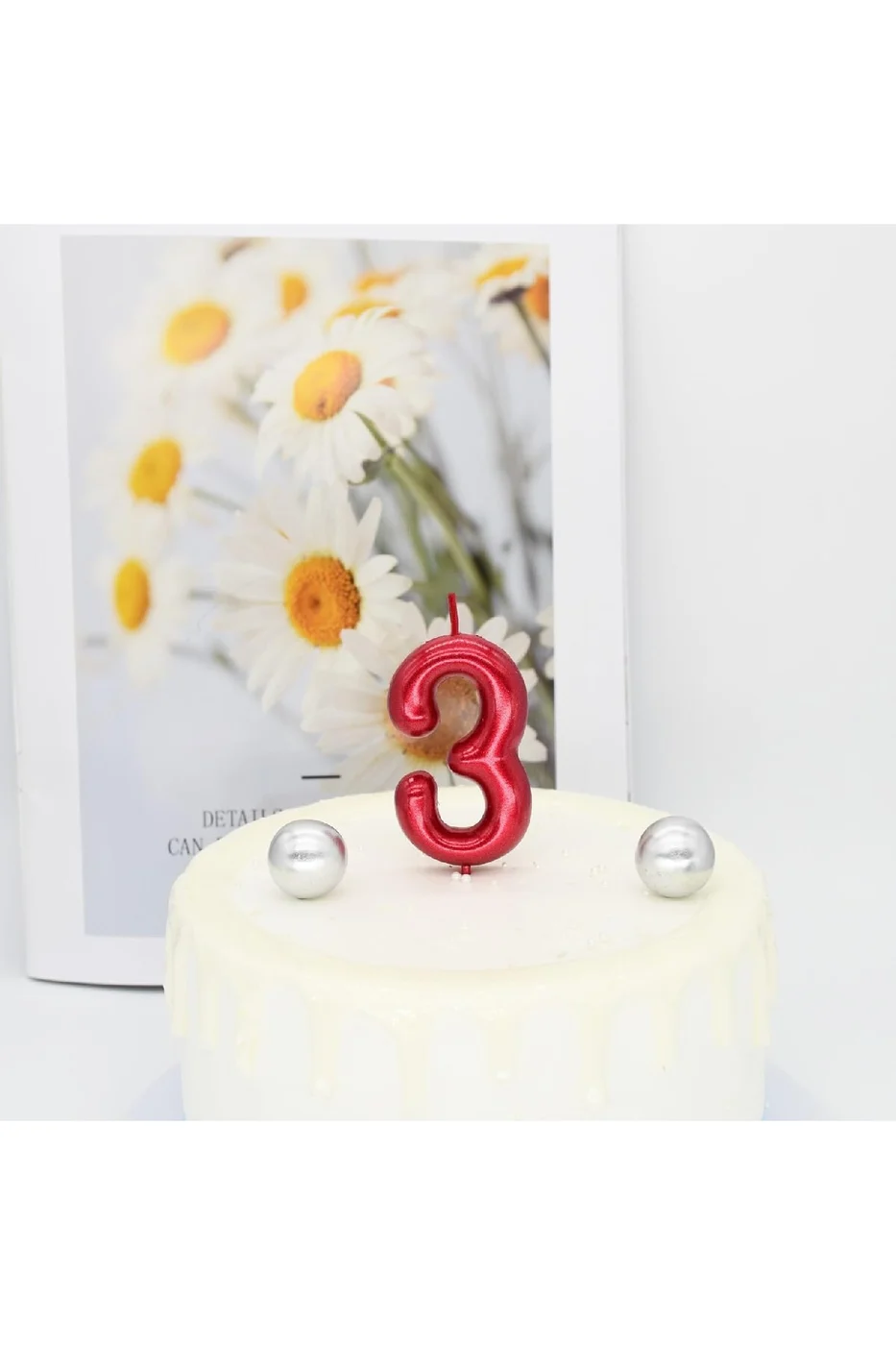 5 YAŞ PARLAK KIRMIZI ŞIK MUM 12 CM gorsel 3