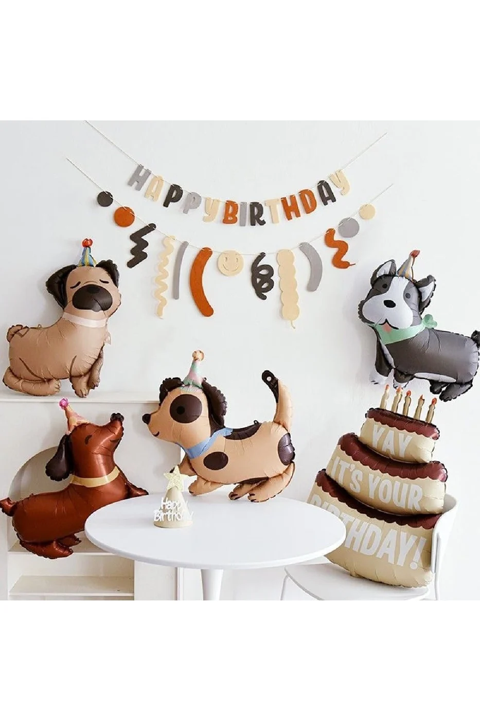 Retro köpek Balonu Happy Birthday Erkek Kız Parti Dekorasyon Evcil Hayvan Tema Parti Dekorasyon gorsel 5