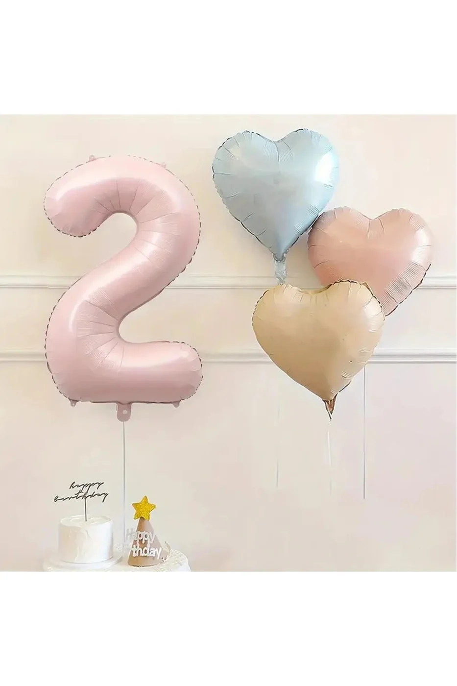 Pembe Rakam Folyo Balon Retro Mavi Pembe Satin Kalp Folyo Balon Doğum Günü Balon Seti